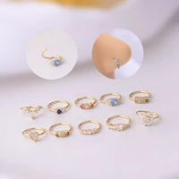 0 8x8mm nose ring hoop paved flower leaf feather cz cartilage earrings nose piercing jewelry for women silver gold rose gold