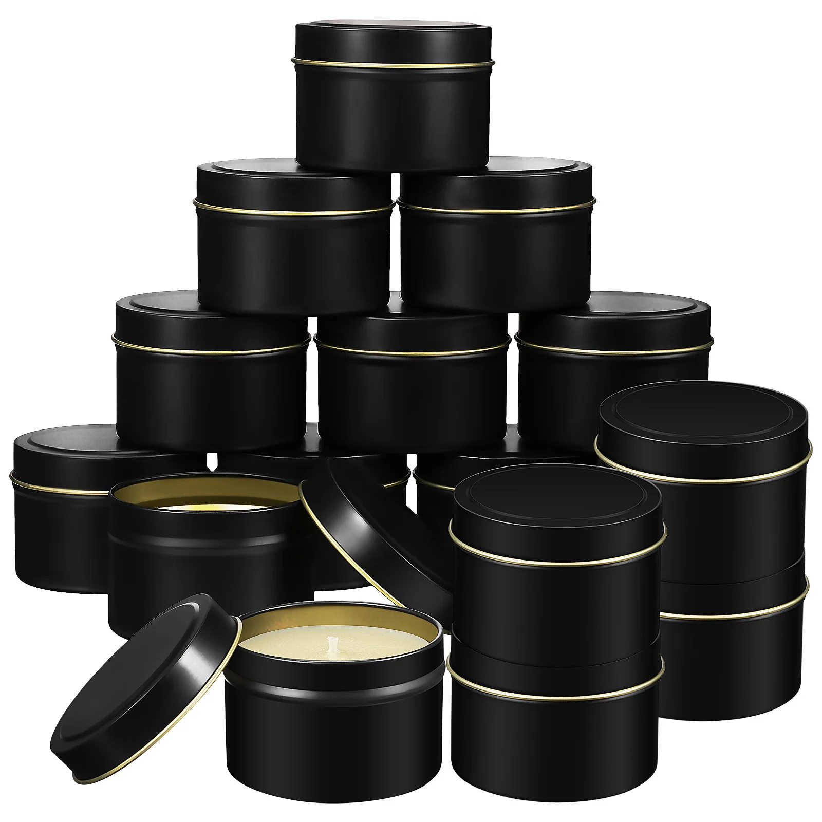 

24 Pcs Black Candles Scented Container Tinplate Jar Jars Aromatherapy Metal Containers Empty Tins Round DIY Small