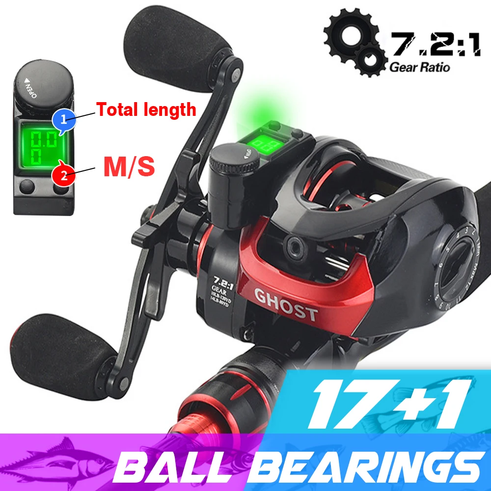 Luminous Digital Display Baitcasting Reel 17+1BB 7.2:1 Gear Ratio Casting Reel with CNC Spool for Freshwater Saltwater Fishing