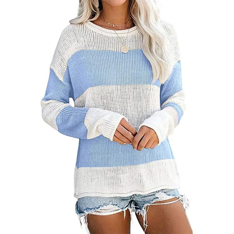 

Loose Ladies Fashion Sweater Pullover Autumn Winter New Arrival Black Green Jumpers Knit Sweaters Women Pull Femme Striped