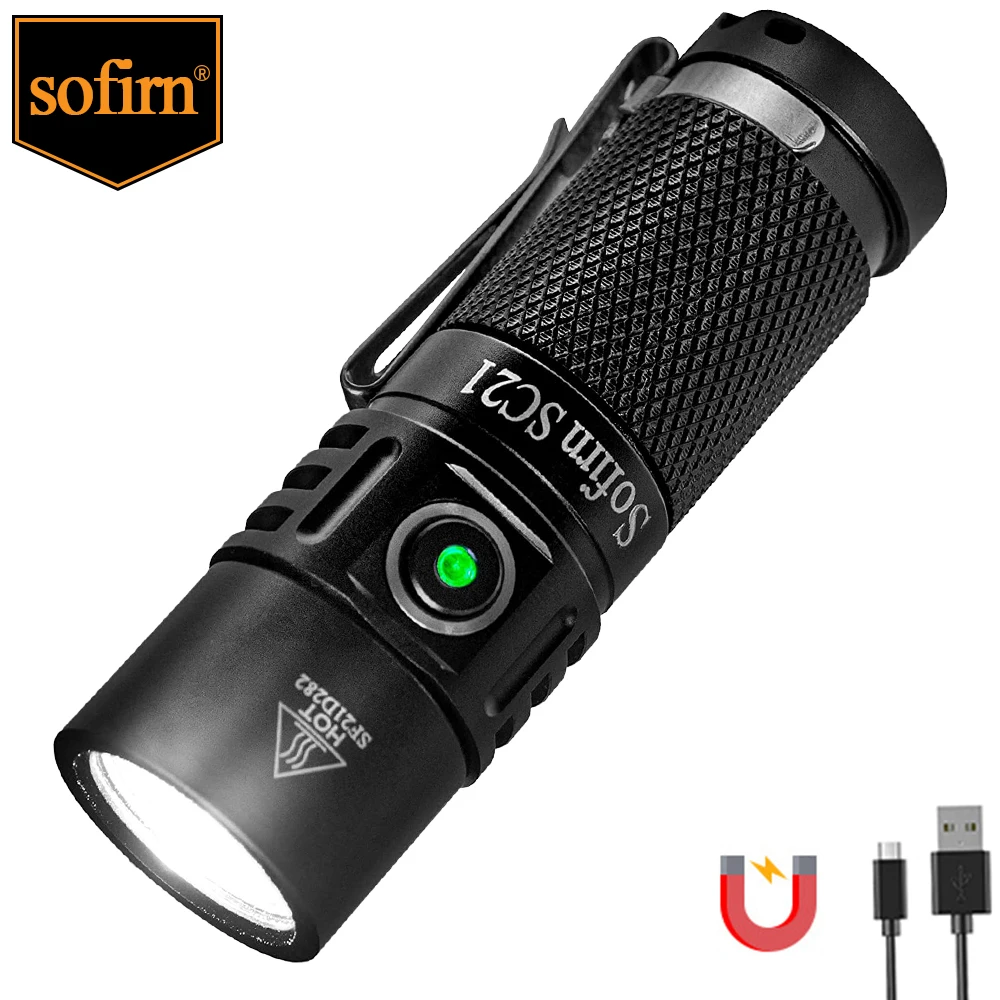 Sofirn SC21 LED Flashlight USB-C LH351D 1000lm 16340 Rechargeable Outdoor EDC Fishing Torch with Magnet & Power Indicator