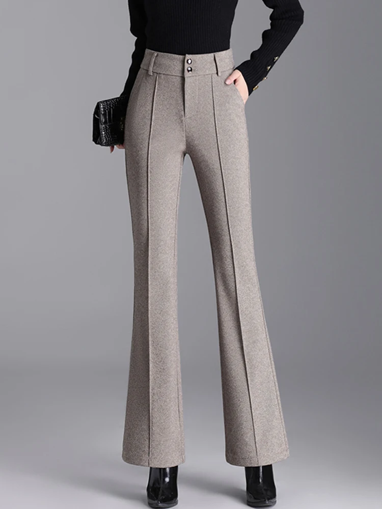 Осень-зима шерстяные брюки с высокой эластичной резинкой на талии женские