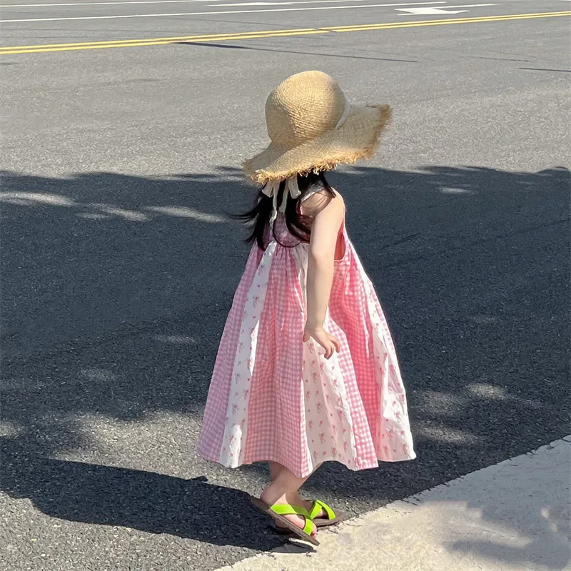Платья для девочек новинка 2024 летняя детская одежда в корейском стиле клетчатая