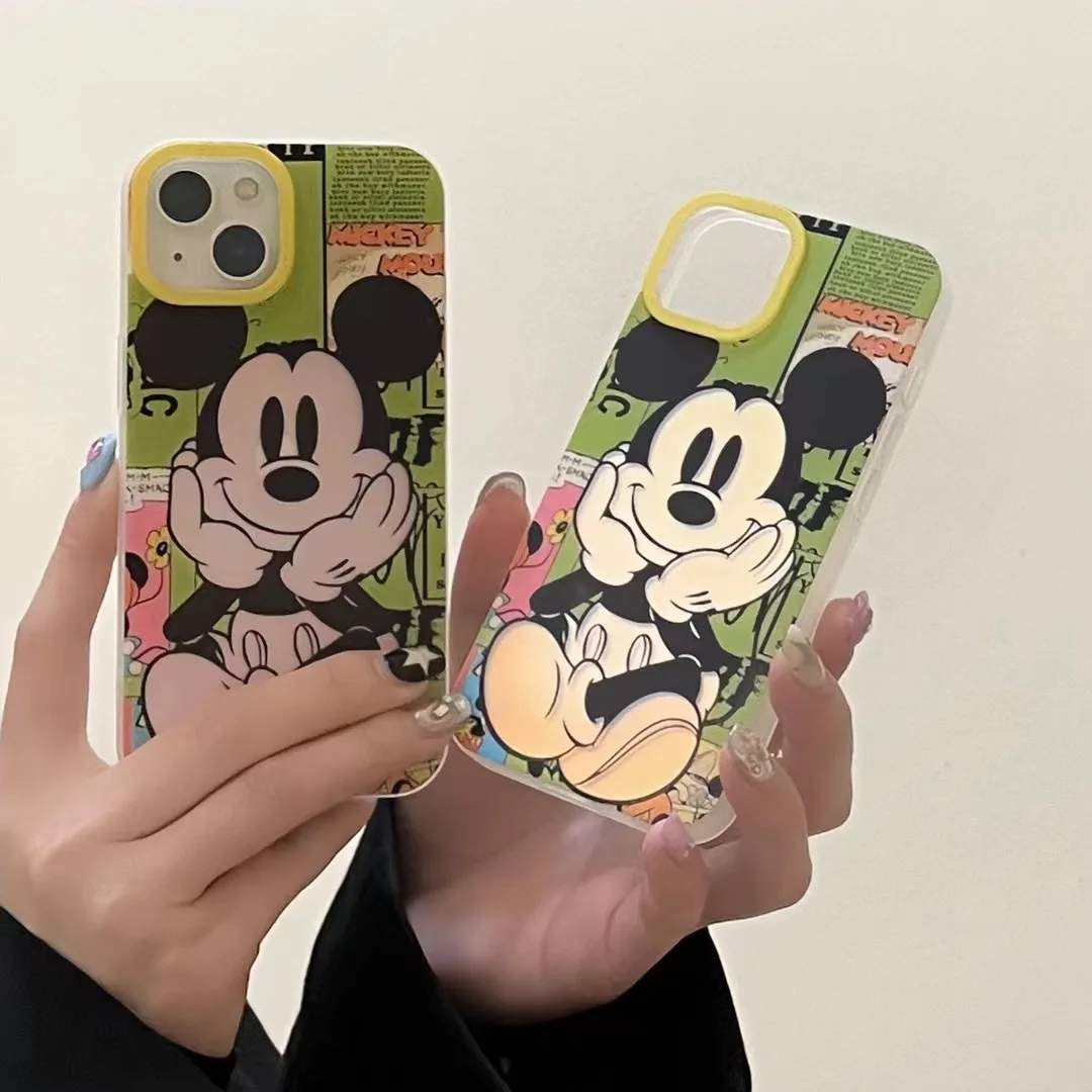 

Disney Mickey green background Laser Double Mask cartoon Phone Cases For iPhone 14 13 12 11 Pro Max Back Cover