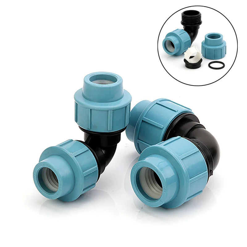 

1PCS 1/2" 3/4" 1" Equal Diameter Plastic PE Water Pipe Elbow Faucet Pipe Fitting Two-way Connector Tank Adapter