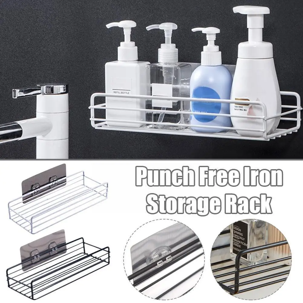 

Bathroom Storage Rack Kitchen Organizer Shelf Black Free Iron Corner Frame Caddy Rack Shelves Shower Punch Mounted H8B4