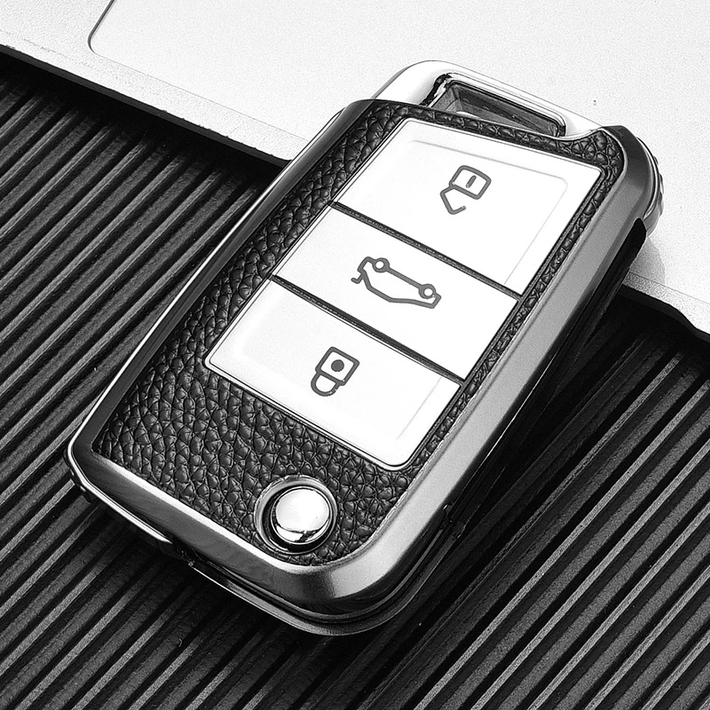 

3 Button TPU+Leather Car Key Case Cover For Volkswagen VW Golf 7 Mk7 Seat Lbiza Leon FR 2 Altea Aztec For Skoda Octavia Auto Bag