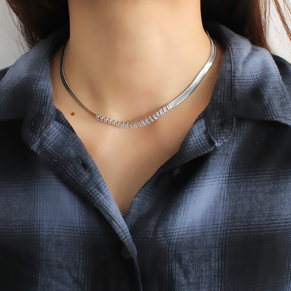 

100% Stainless Steel Snake Necklaces Zircon Collars For Women Jewelry Gold/Silver Color Natural Stone Chains Gifts YS12