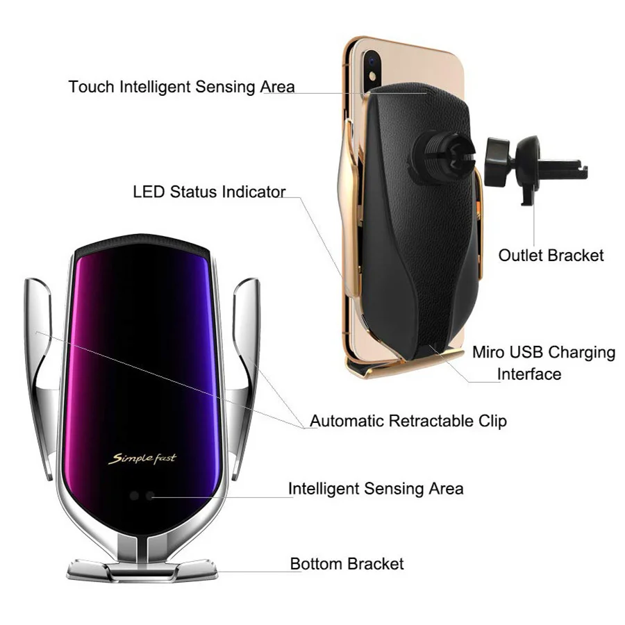 Automatic Clamping Fast Charging Car Phone Holder for iPhone 12 11 8 For Samsung Mobile 10W Wireless Charger | Мобильные телефоны и