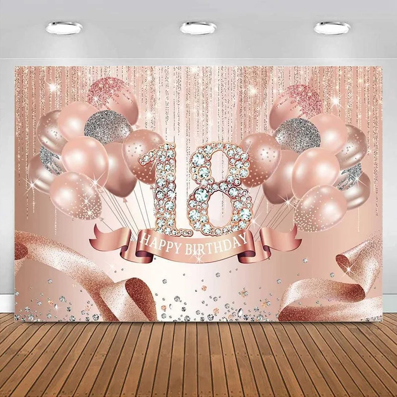

Фон для фотосъемки с 18-летним днем рождения для девочек розовые блестящие воздушные шары бриллиантовый фон для фотографий 18 лет