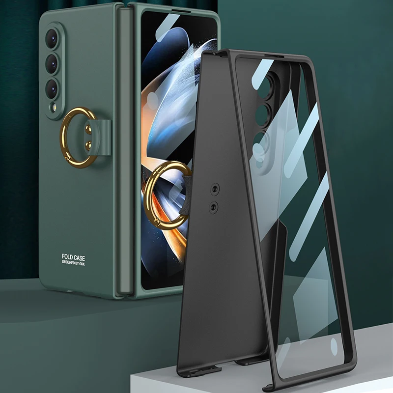 

Ultra Thin Skin-friendly Matte Hard Plastic Phone Cover for Samsung Galaxy Z Fold 4 Case Fold4 5G with Screen Protector Ring