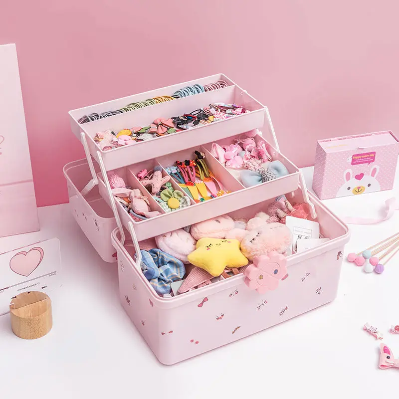 

Children's Hair Accessories Storage Box Baby Head Rope Hairpin Rubber Band Head Jewelry Dressing Cute Girl Jewelry Box Large Cap