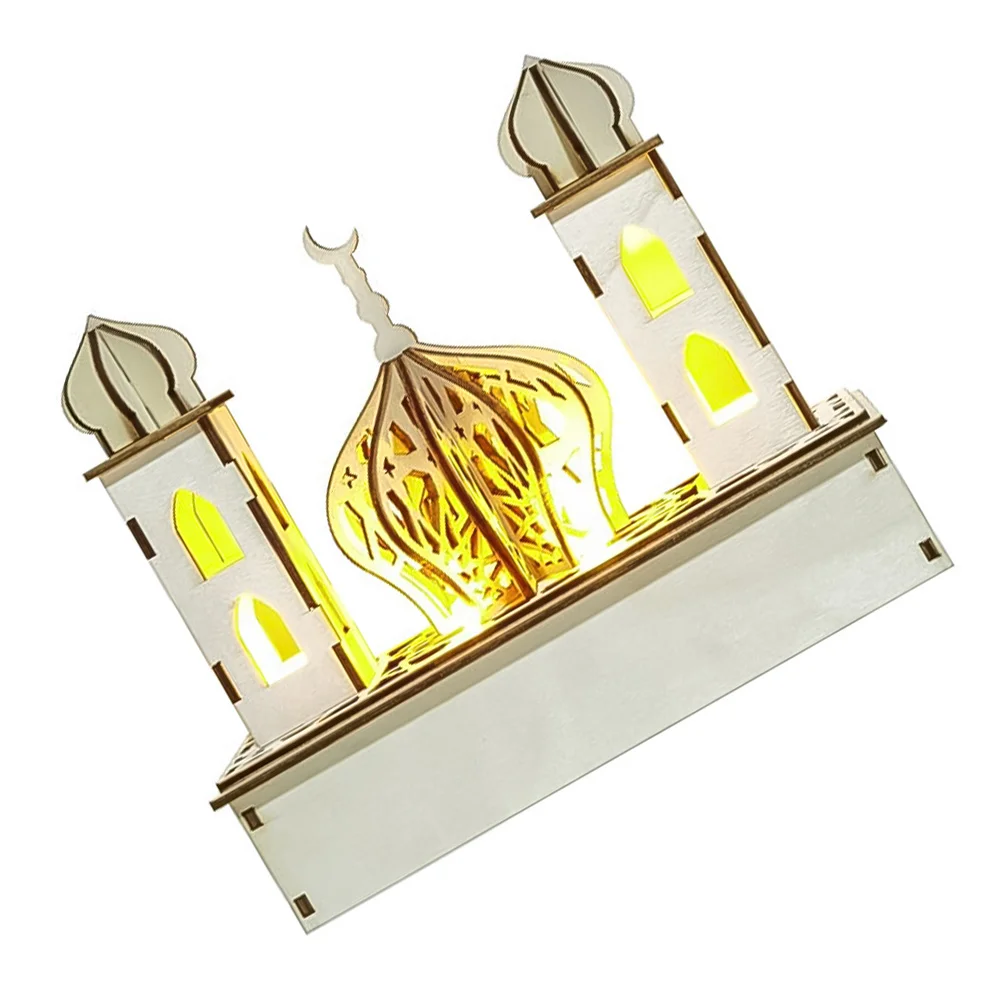 

1 Set Eid Mubarak Light Safe Chic Decorative LED Light Home Decor Wooden Mubarak Lamp