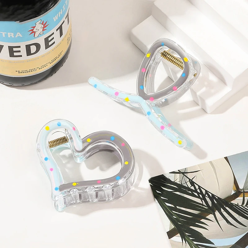 Модные красочные заколки для волос в горошек женщин дизайн виде сердца коготь