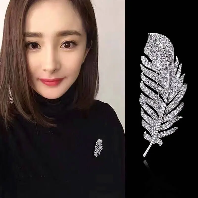 

Versatile new Korean version high-end atmosphere fashion retro micro inlaid zircon large feather Pin Brooch female Brooch