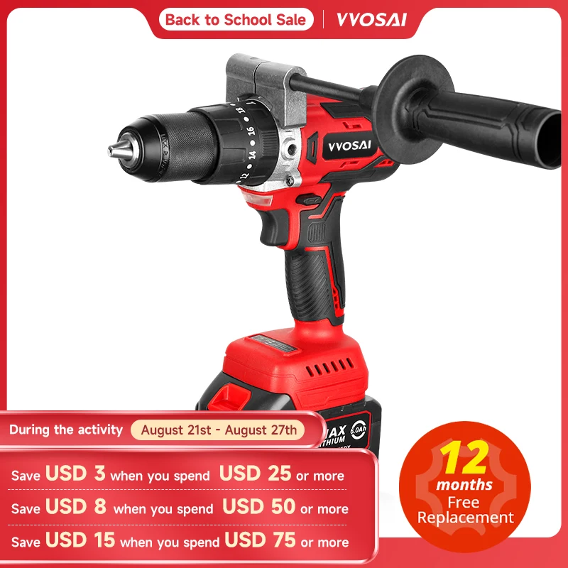 VVOSAI MT-Series 125N.m 20V бесщеточная электрическая дрель 13 мм Аккумуляторная дрель-молоток литий-ионная батарея электрическая отвертка