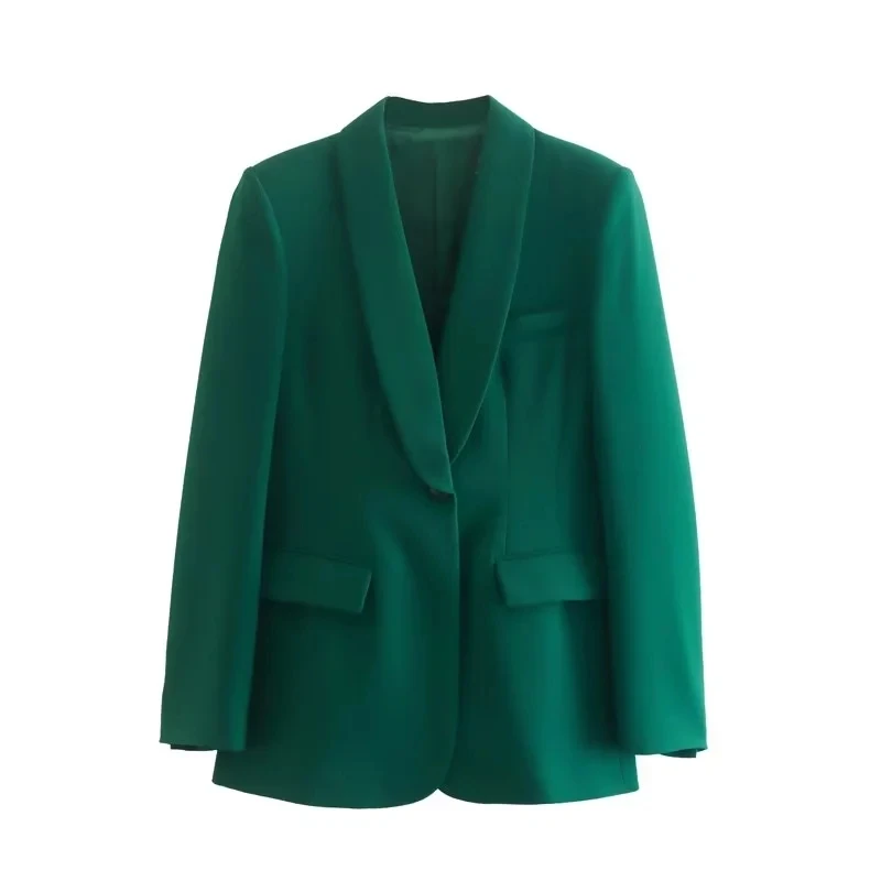 Maxdutti Fashion Casual Blazers Women England Style Office Lady Vintage Blackish Green Jacket