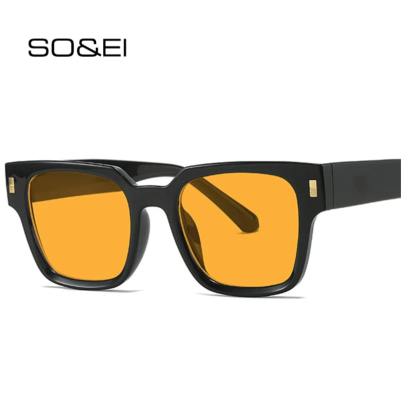 

SO&EI Ins Popular Fashion Square Sunglasses Women Retro Clear Ocean Gradient Lens Shades UV400 Men Trending Rivets Sun Glasses