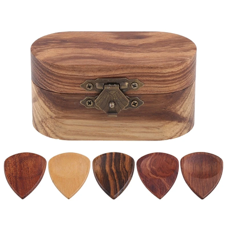 

Guitar Pick Holder Mini Guitar Pick Box Guitar Solid Wood Pick Storage Box With Wooden Pick