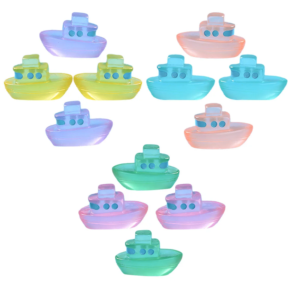 

12 Pcs Bathtub Accessories Miniature Boat Model House Figurines Resin Boats Glowing Miniatures Ornament