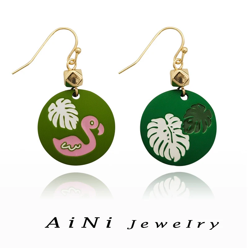 

Trendy Jewelry Asymmetrical Earrings 2023 Trend New Simply Design Hot Sale Green color Metal Earrings For Women Girl Wholesale