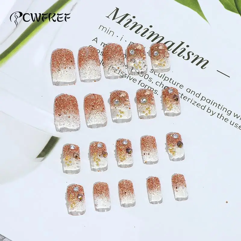 

24 шт./кор. модная блестящая женская фотостудия золотые накладные ногти Золотая печать полное покрытие накладные ногти