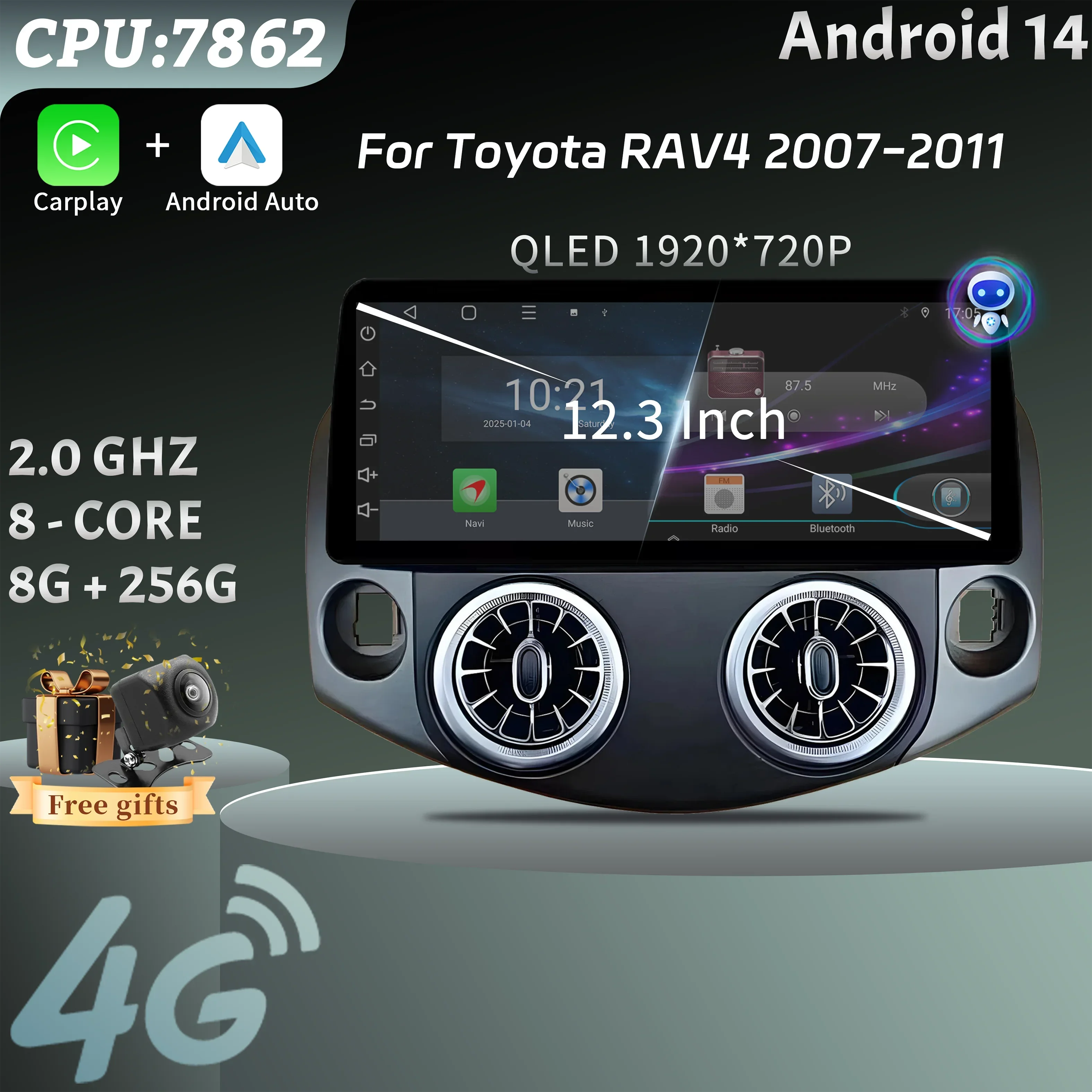 Автомобильный радиоприемник мультимедийный 12 3-дюймовый GPS для Toyota RAV4 2007-2011