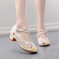 2022 spring and summer low heel chinese style square dance shoes beef tendon sole ethnic embroidery shoes womens shoes