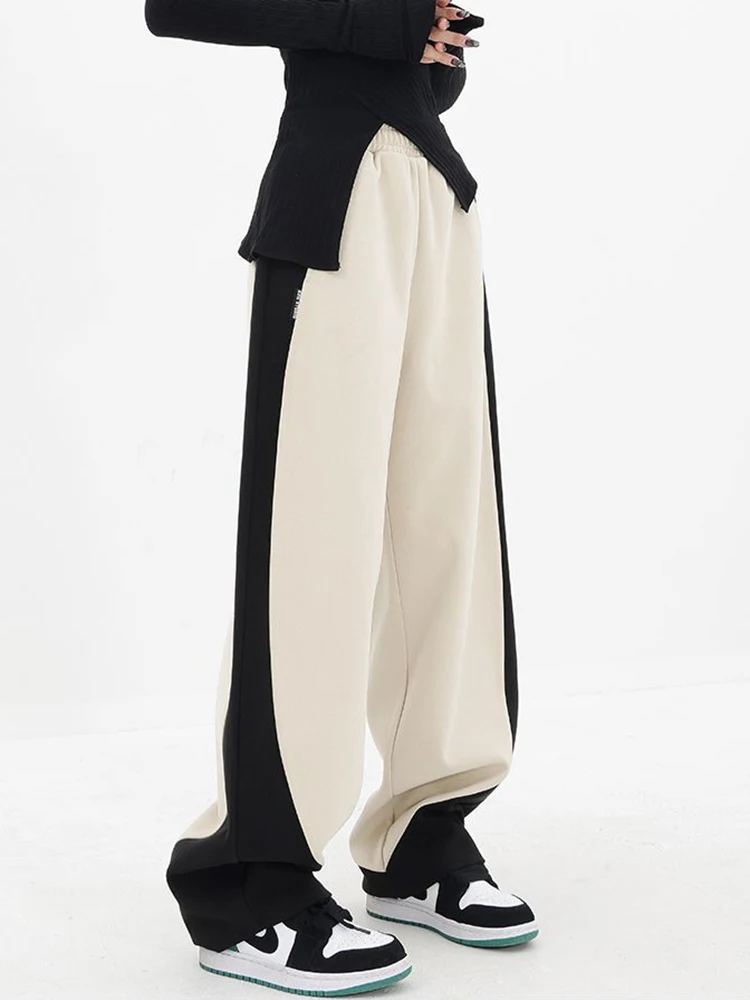 

Zoki Streetwear Fashion Patchwork Wide Leg Pants Women Harajuku Oversize High Waist Sweatpants Bf Korean Casual Hip Hop Trousers