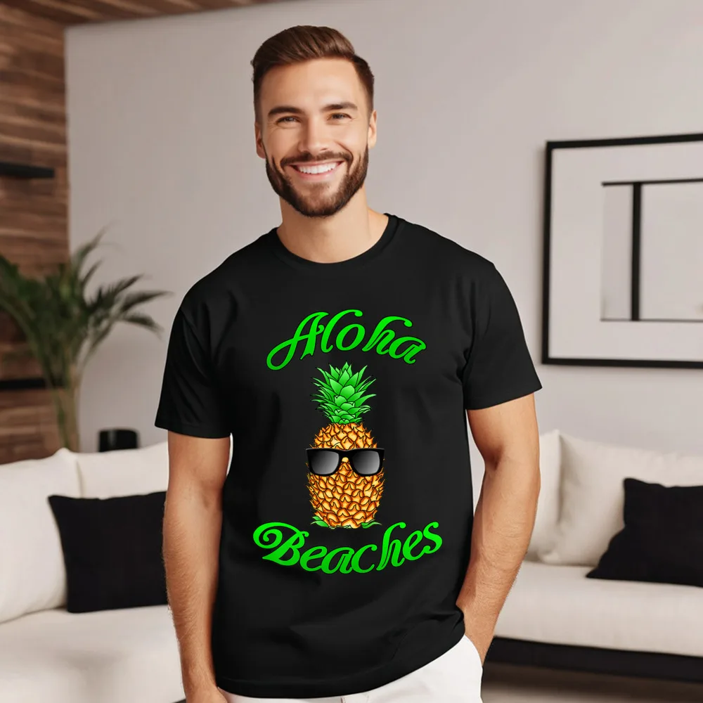 Funny Hawaiian Pineapple Aloha Beaches Tees Crew Neck Casual Short Sleeve Combed cotton Man T-shirts Outdoor T-Shirt