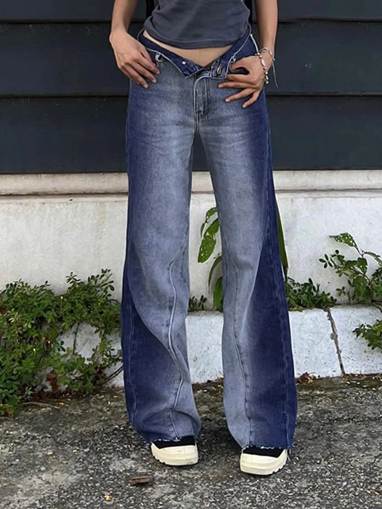 

Джинсы WeiYao y2k с завязкой, уличная одежда, мешковатые прямые джинсовые брюки-карго, джинсы с низкой посадкой, женские брюки, повседневные женские брюки