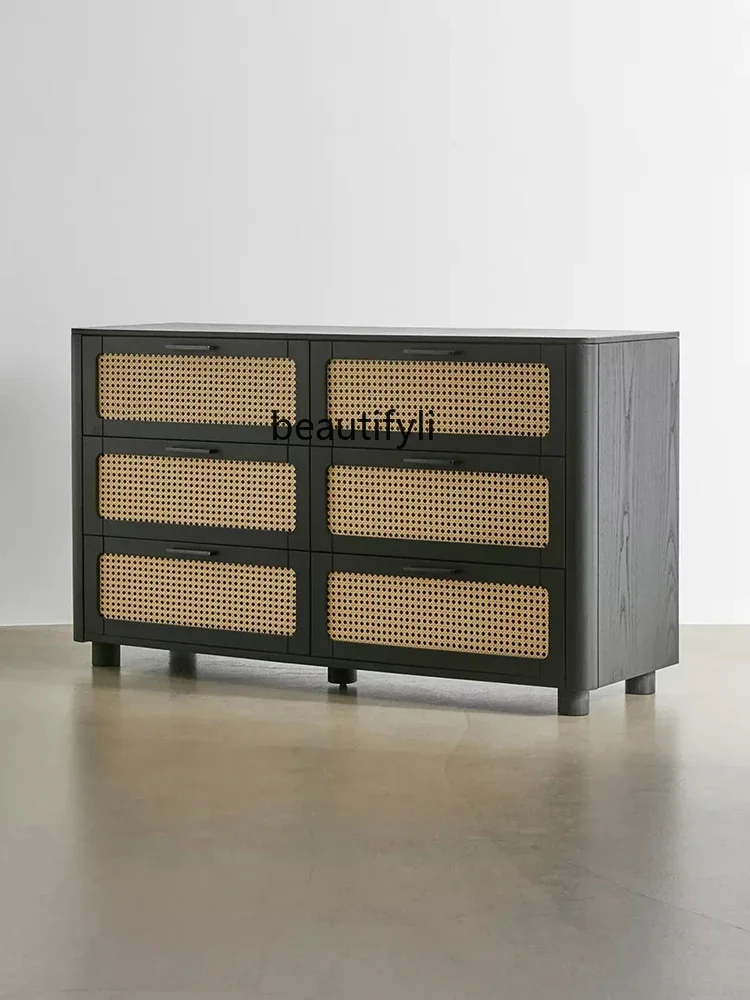 Французский винтажный шкаф из цельного дерева ротанга для хранения в маленькой