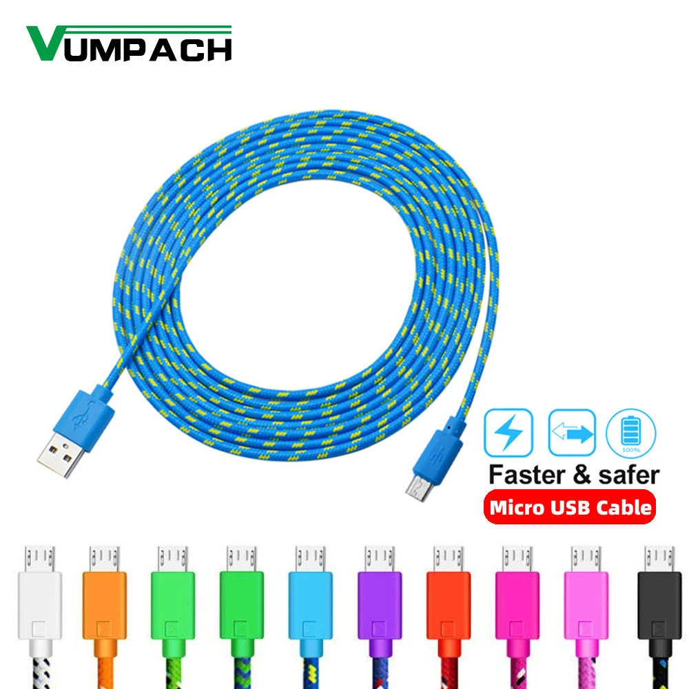 

Vumpach Nylon Braided Micro USB Cable 1m/2m/3m Data Sync USB Charger Cable For Samsung HTC LG Huawei Xiaomi Android Phone Cables