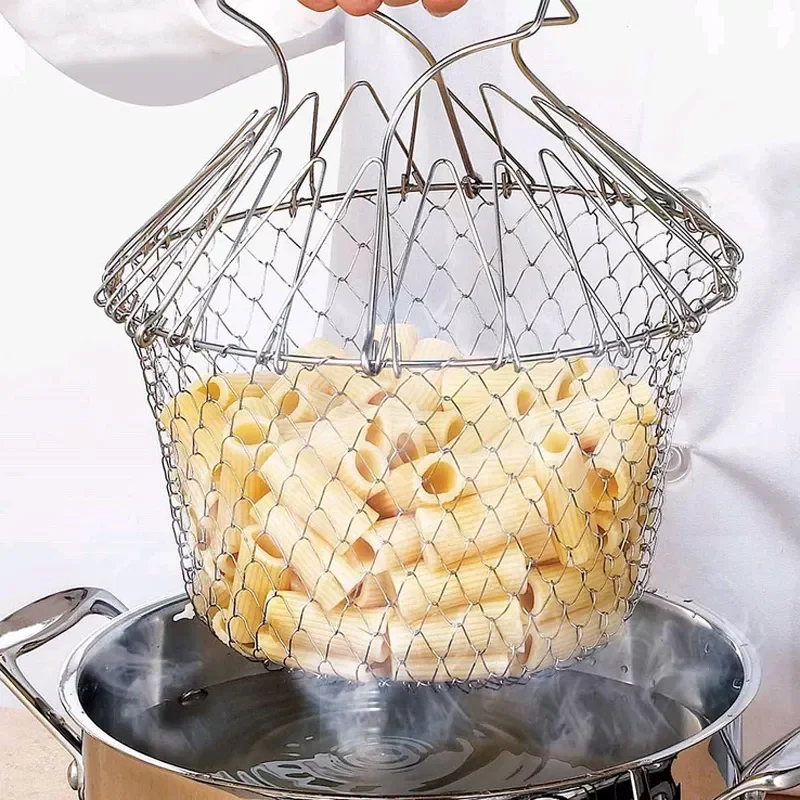 

Multifunction Foldable Steam Rinse Strain Fry French Chef Basket Drainer Magic Basket Mesh Basket Strainer Net Kitchen Gadgets