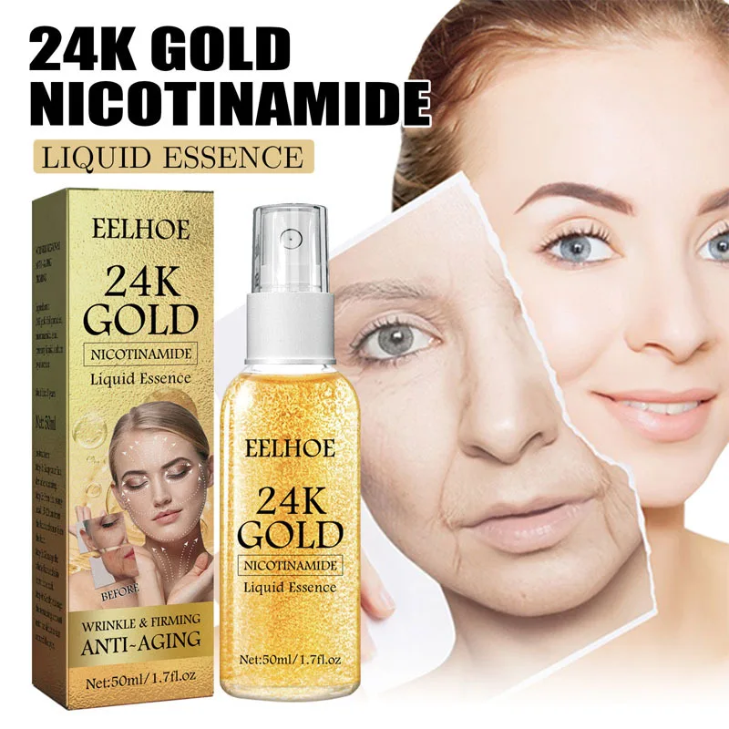 

24K Gold Remove Wrinkles Serum Lifting Firming Fade Fine Lines Anti-Aging Face Serum Nicotinamide Whitening Korean Cosmetics