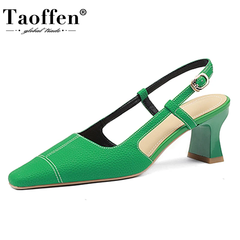 

Taoffen Genuine Leather Sandals For Women 2022 Thick High Heels Shoes Woman Outdoor Fashion Daily Female Footwear Size 34-40