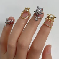 punk zirconia crystal nail rings for women irregular opening daily fingertip protective nail rings statement party jewelry gifts