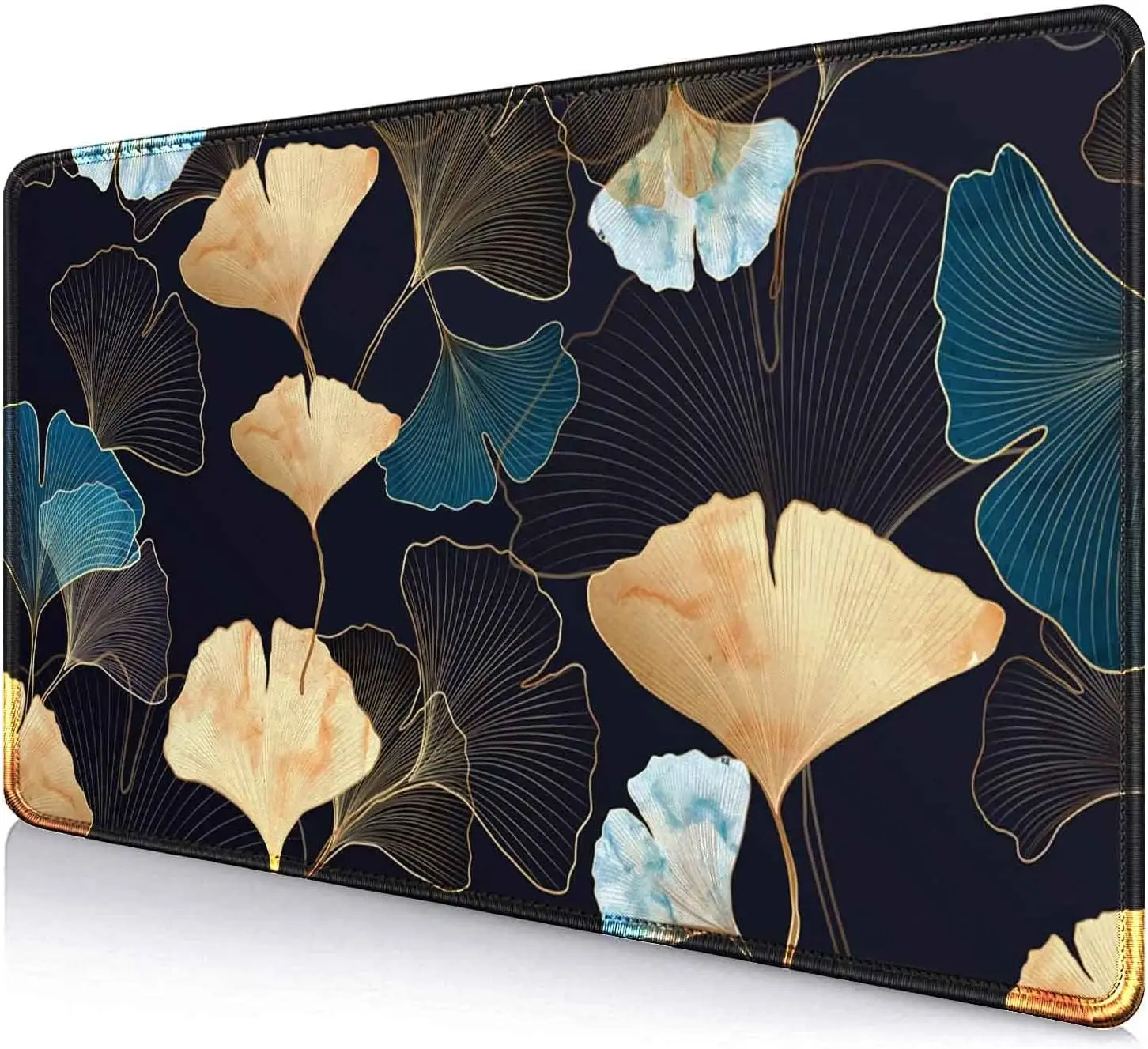 

Gaming Large Mouse Pad for 35.4x15.7 in Big Golden Line Floral Mouse Pad XL Computer Mousepad - Dark Colorful Ginkgo Leaves