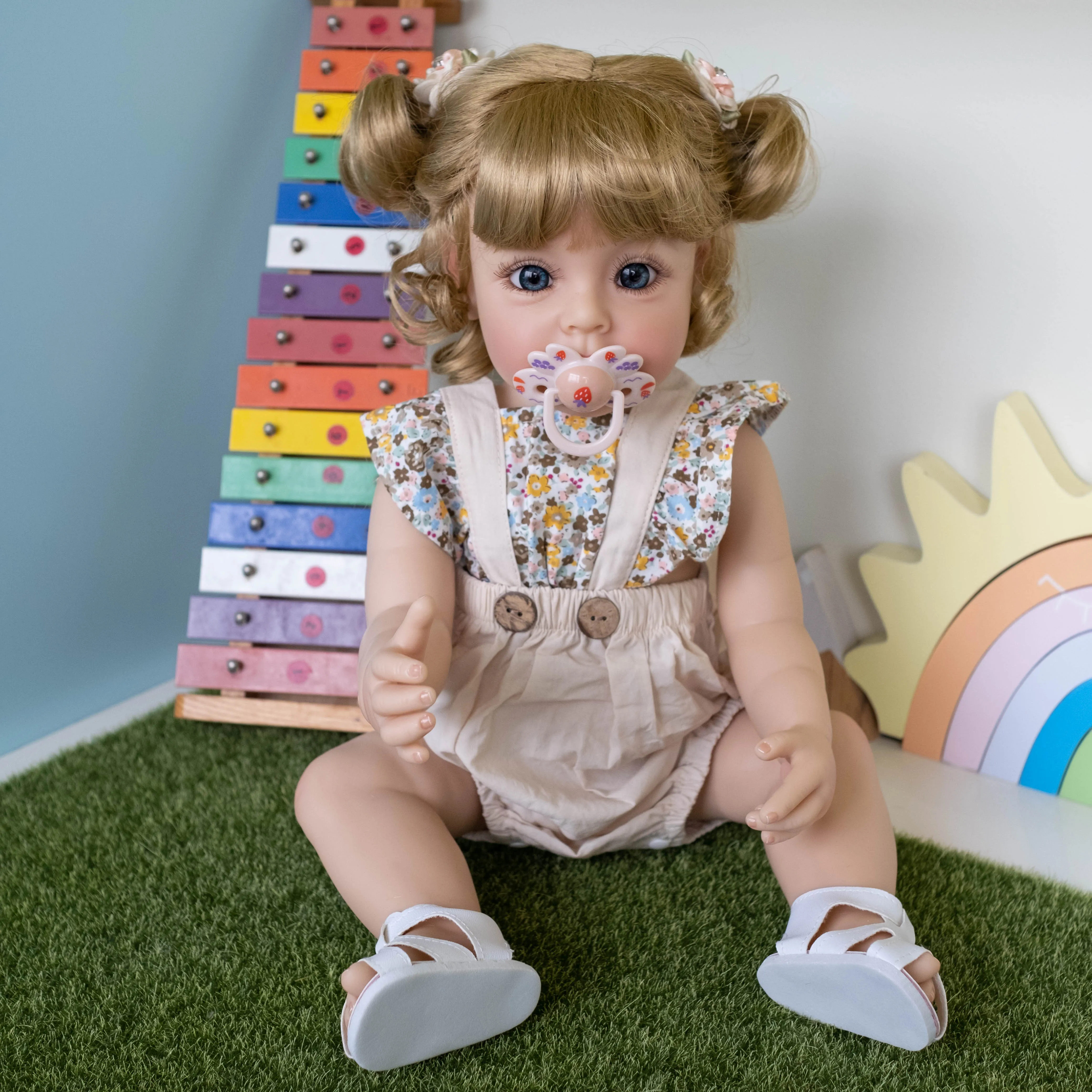 

55CM Reborn Toddler Girl FUll body Silicone Princess Sue-Sue with blond hair Hand-detailed Painting Toy for Girls