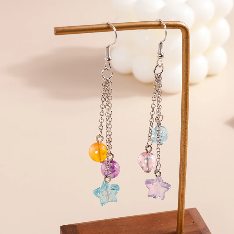 

1Pair Kawaii Colorful Handmade Beads Star Earrings Summer Beach Bohemia Dangling Earrings for Women Girls DIY Jewelry Gifts