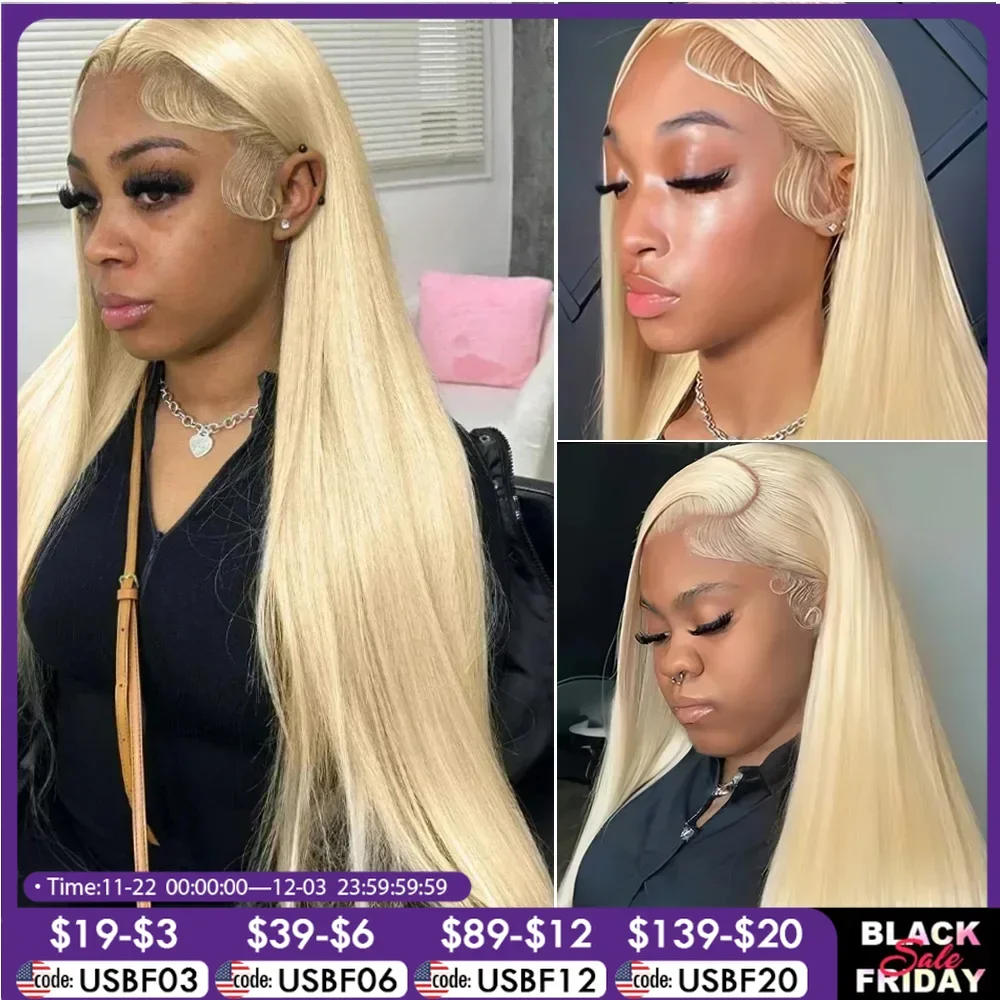 Блондинка Bone Straight 13x6 HD Парик из натуральных волос на кружеве 613 Медовый цвет