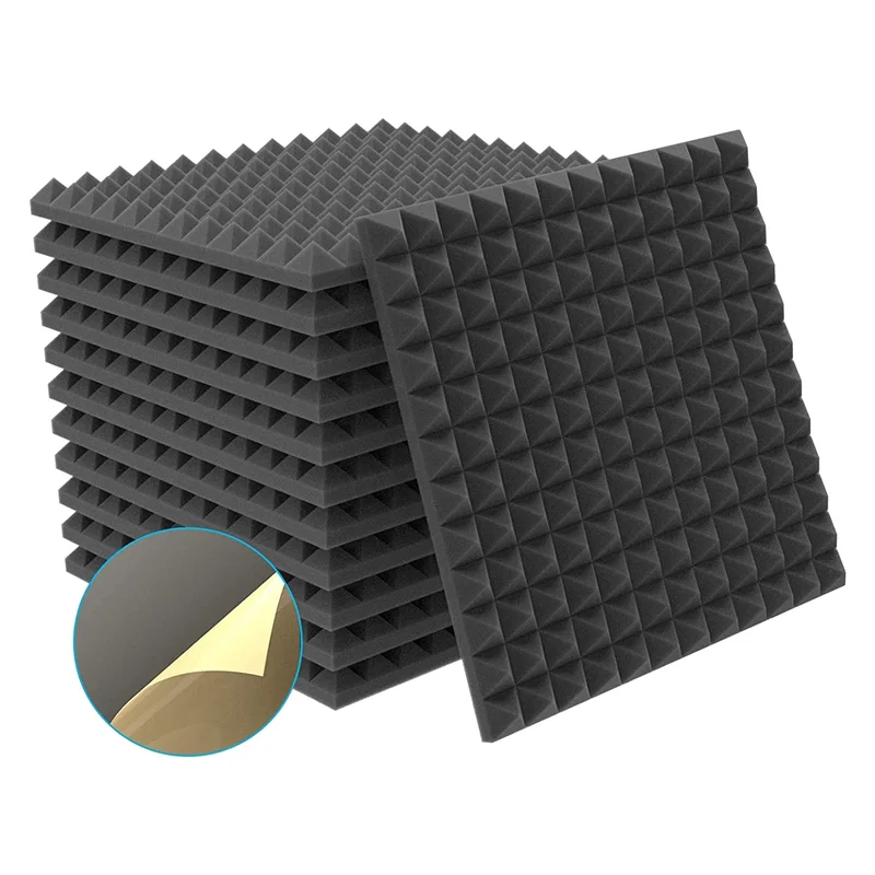 12 Pack Acoustic Foam Self-Adhesive Pyramid Sound Insulation Absorber for Studio Office Study Home