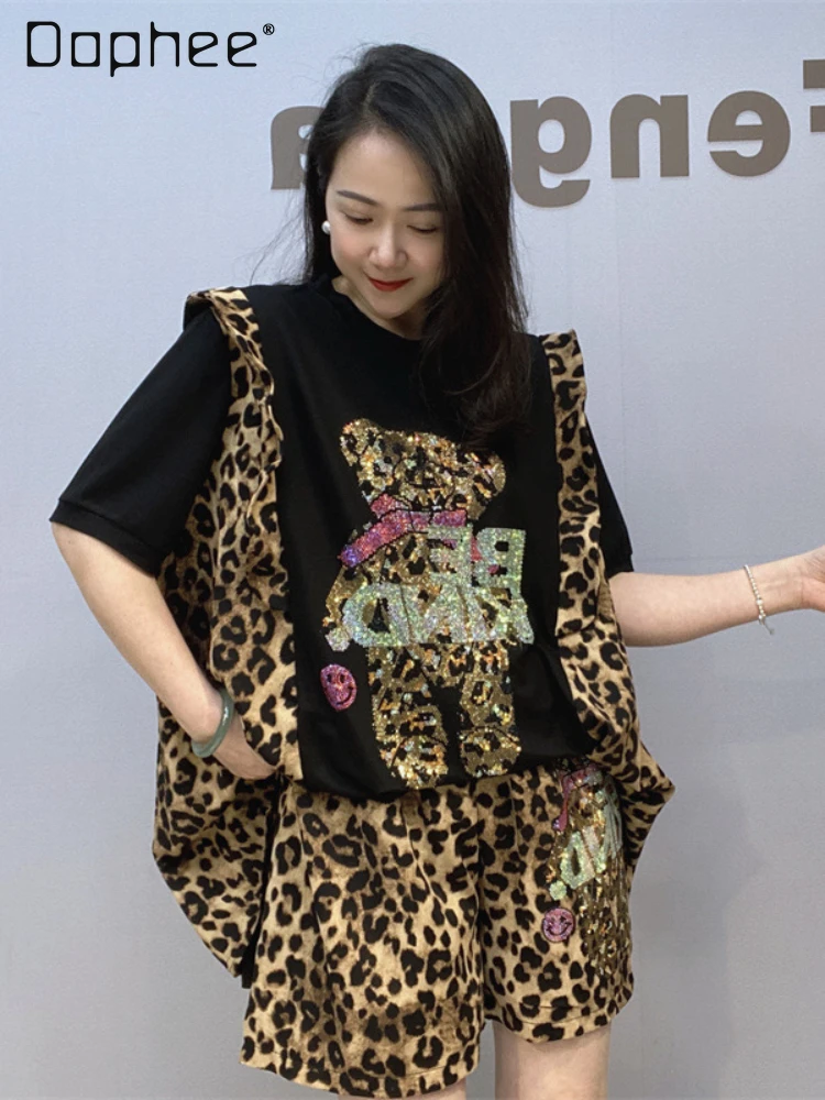 Женский летний комплект из двух предметов топ с оборками и шорты круглым вырезом