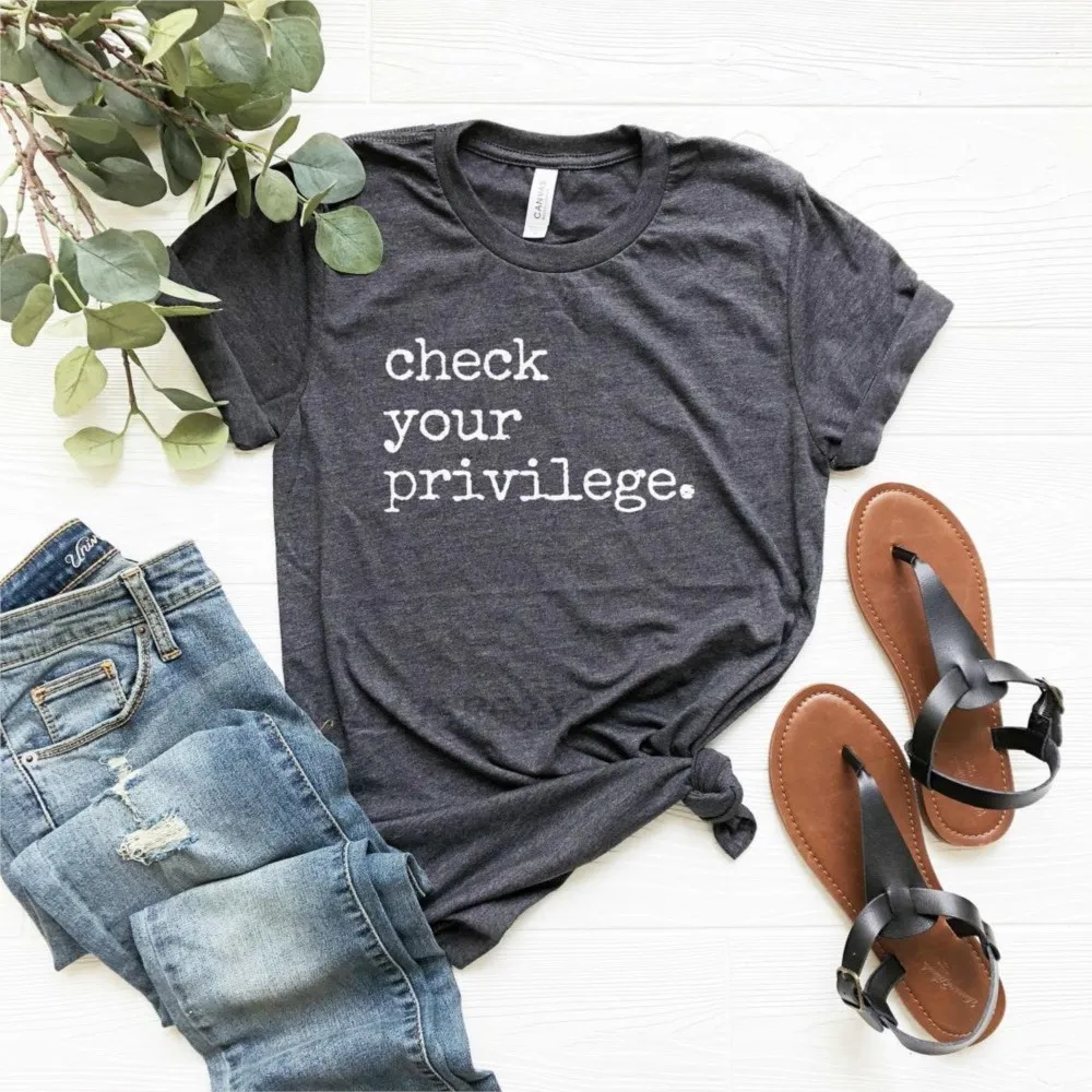 

Check Your Privilege Women Vintage T-shirts Team Oxford Comma Unisex Retro Cotton Tees Funny Write On Oversized Comfy T-shirts