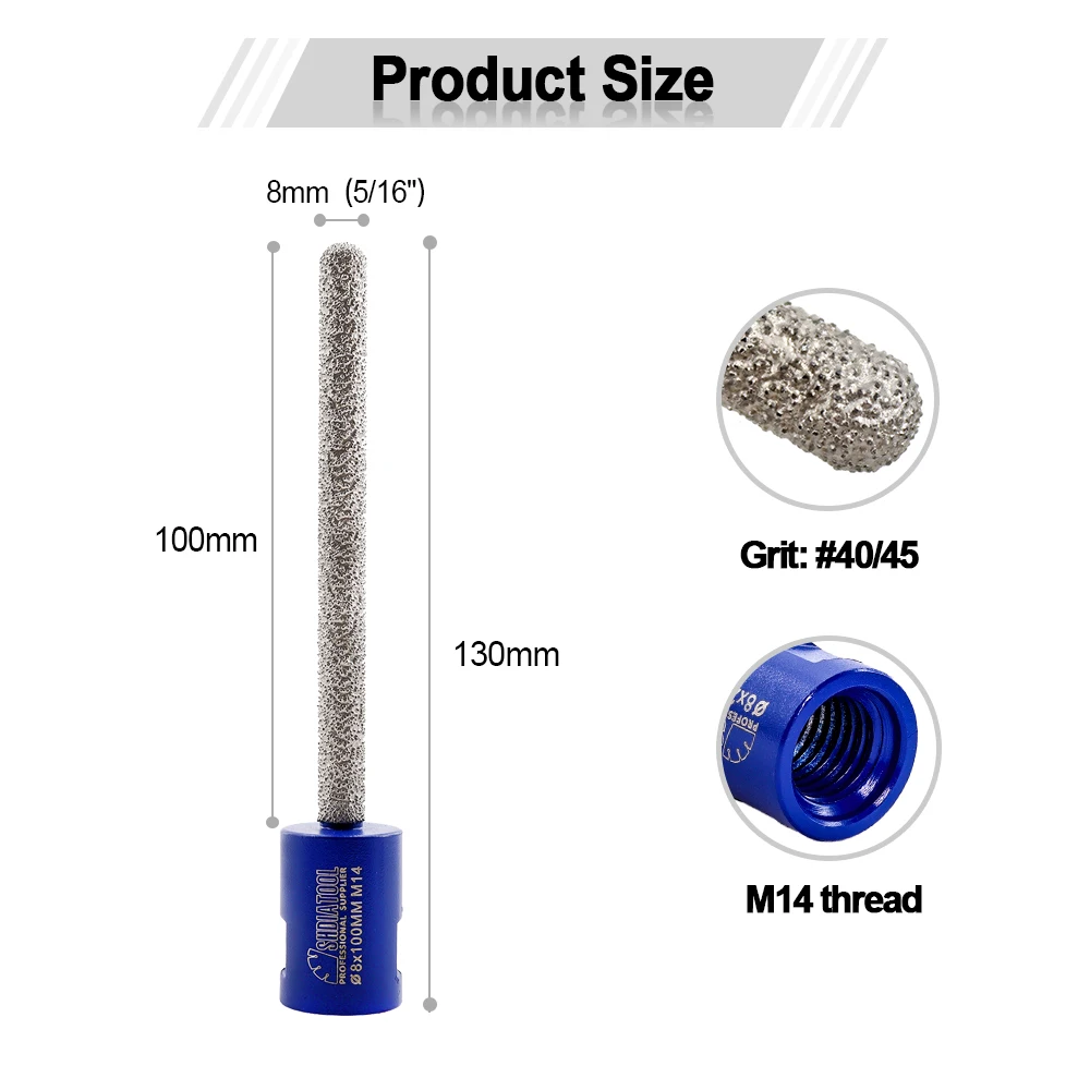 Алмазный вакуумный припой SHDIATOOL набор из 2 сменных насадок диаметром 8 мм и 14 для