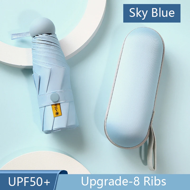 

8-Ribs Mini Sun Umbrella Portable Pocket Capsule Umbrella Sun Protection UV Folding Umbrella Parasol with Case