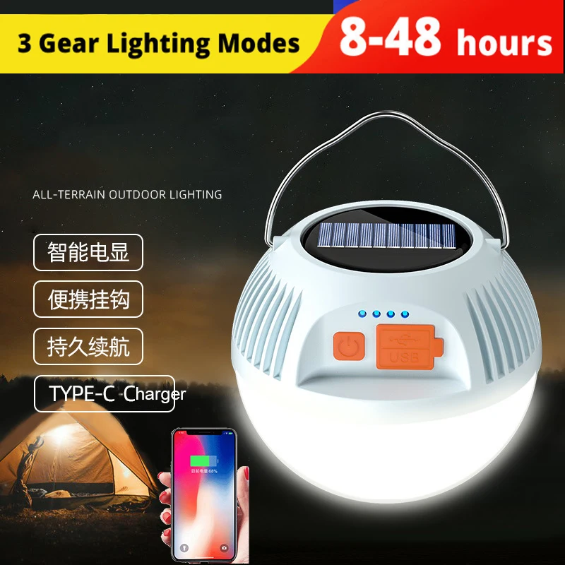 Newest Super Bright Solar USB Rechargeable 3 Modes Night Emergency Bulb Outdoor Camping Tent Light Portable Lanterns BBQ Hiking