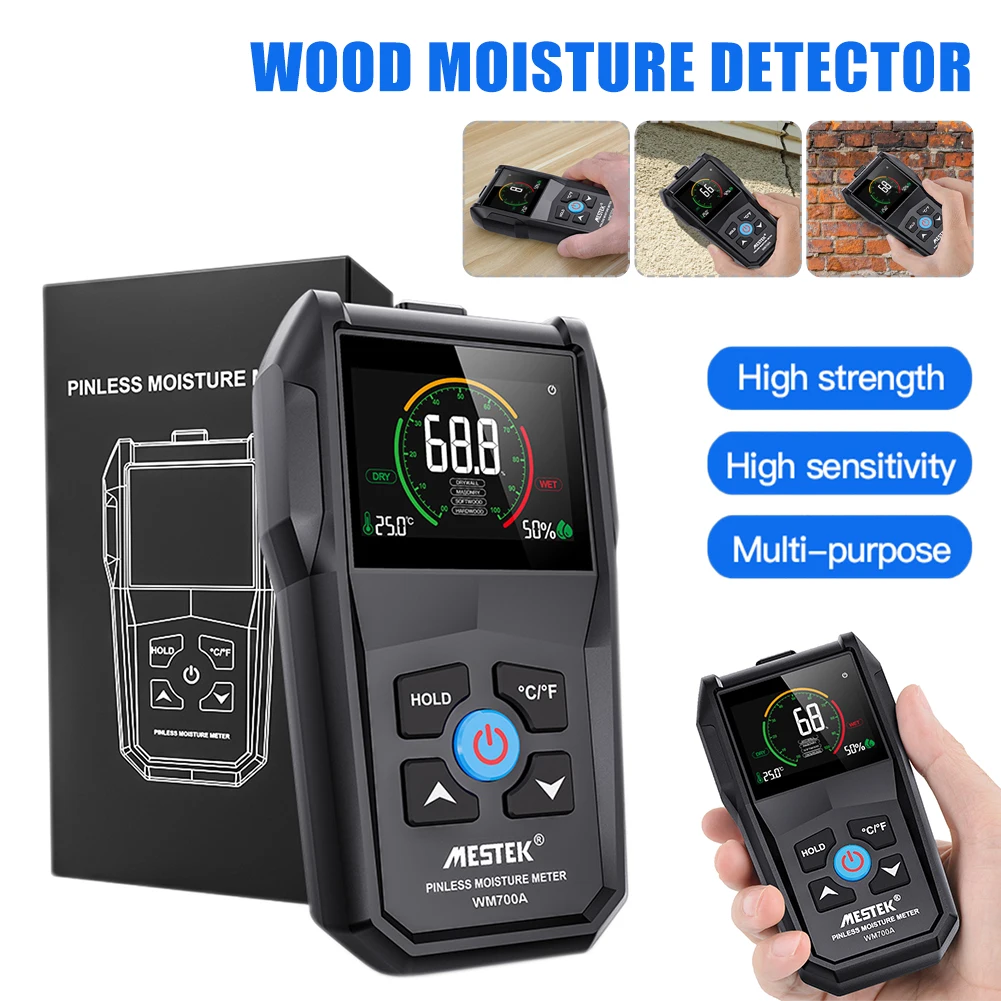 

Wood Moisture Detector Full Angle Non-contact Temperature Humidity Detection Moisture Sensor Hygrometer Timber Damp Detector