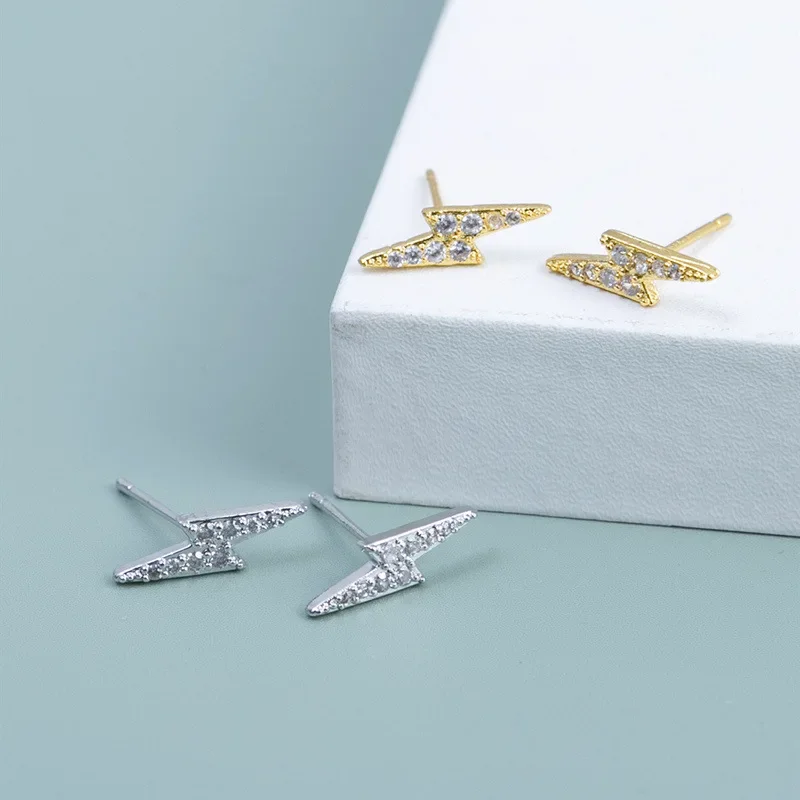 Простые универсальные серьги-молния со стразами и цирконием женские модные