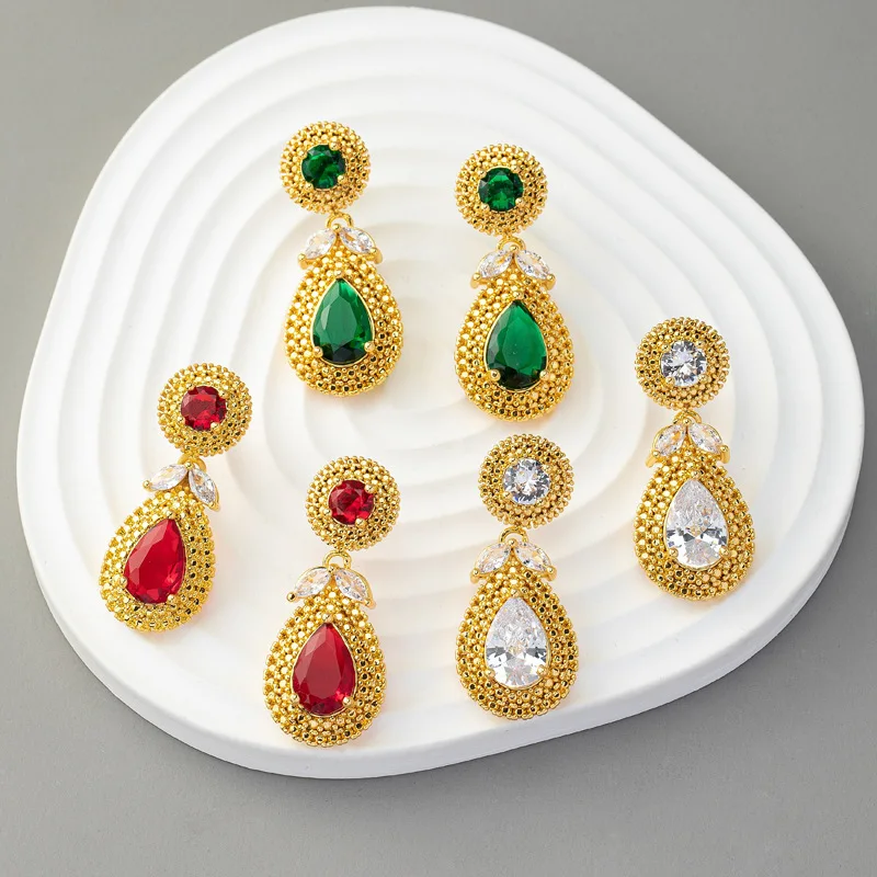 

LONDANY earrings Europe and the United States retro multi-color water drop zircon earrings niche exaggerated earrings jewelry